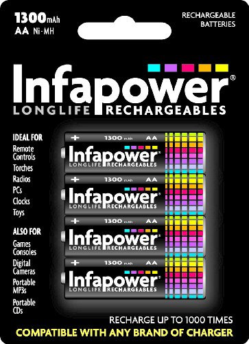 Infapower B003 Batteria AA NiMH Ricaricabile, 1300 mAh, 4 Celle