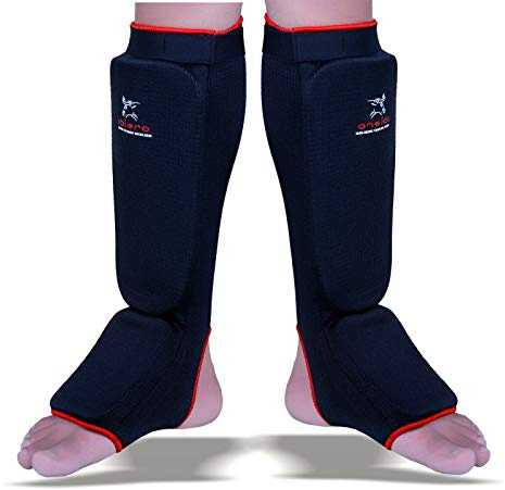 EVO Fitness Shin Insteps Foam Leg Guards Elasticated Foot Protector MMA Martial Arts Sparring Kick Boxing Muay Thai Fighting Training Karate Pads (Medium)