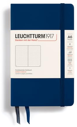 LEUCHTTURM1917 342921 Notizbuch Pocket (A6), Hardcover, 187 nummerierte Seiten, Marine, Dotted | 187 nummerierte Seiten mit Inhaltsverzeichnis, 2 Lesezeichen, Falttasche, Fadenheftung