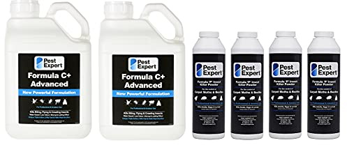 Pest Expert Formula 'C+' Carpet Beetle Killer Spray 2 x 5ltr and Carpet Beetle Killer Powder XL pack size 4 x 300g - with Free Trigger Hose Sprayer
