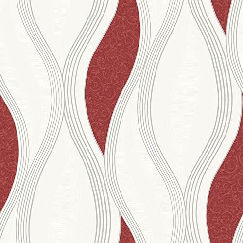 Red Glitter Waves Silver White Quality Textured Vinyl Feature Wallpaper