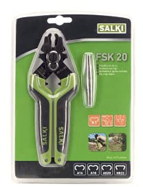 SALKI Grapadora Cercas FSK20 - Grapadora para Vallas y Mallas con Cortador de Alambre Incorporado de hasta 3mm de Espesor, Compatible con Grapas Anilladas Ω20 y HR22