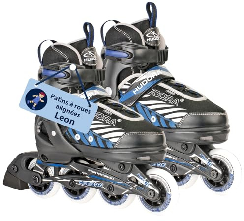 HUDORA Pattini in linea Leon nero/blu - misure 29-32 - Pattini in linea per bambini/ragazzi e adulti - Pattini a rotelle regolabili fino a 4 misure - Pattini a rotelle comodi e di stile