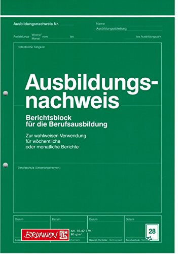 Ausbildungsnachweis/Berichtsblock BRUNNEN 28 Blatt / A4 (Berufsschule) grün