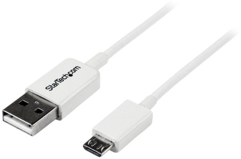 StarTech 2m USB-A to Micro-B Cable - USB 2.0 - White (USBPAUB2MW) | Male to Male, Charging Data, Up to 480Mbps, Thin connector moldings with strain relief, All-white construction, Cord