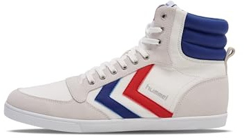 Hummel unisex skosnören sneakers smal vuxen high-top, white blue red gummin, 39 EU