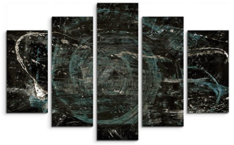 Paul Sinus Art 5 teiliges Wandbild auf Leinwand (Gesamt: H: 100cm B: 160cm) Keilrahmenbild Canvas Fotodruck Leinwandbild Leinwanddruck Kunstdruck Wandbild schwarz blau beige Schlieren
