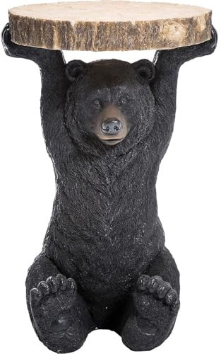 Kare Design Beistelltisch Animal Bear, Schwarz/ Braun, Rund, 33cm Durchmesser, 20kg Belastbarkeit, Nachttisch, Couchtisch, Bär, 53x33x33cm (H/B/T)