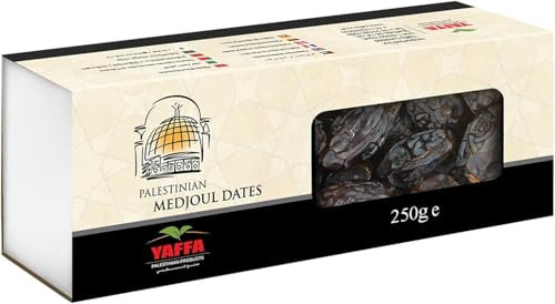 Yaffa Delicious and Juicy Medium Medjool Dates - All Natural, No Added Sugar, Free from Additives, Sustainably Grown and Hand-Picked Palestinian Dates (250g)