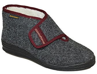 Intermax Damen Hausschuh Stiefel mit Verschuß, gefüttert Schurwolle, Filz anthrazit 40 EU