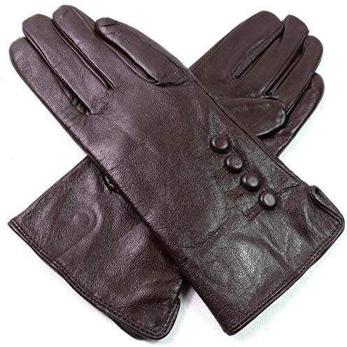 Damen Premium Qualität Luxus Super Weich Echtleder Handschuhe Pelzfutter Winter Warm - Braun, L