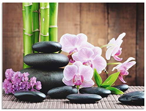 ARTland Wanddeko Wandbild Alu Verbundplatte für Innen & Outdoor Bild Zen Asien Asiatisch Wellness Spa Bambus Natur Steine Orchideen T5OO