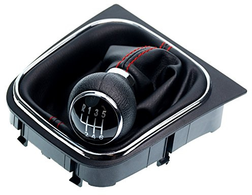 Schaltsack & Schaltknauf für VW Golf 5 V 6 VI - 6 Gang Knauf mit Rahmen - Schwarz Rot Chrom - Schaltmanschette Schalthebel Manschette für Schaltung - Hebel Schaltgetriebe & EOS für Scirocco 3 - A256-1
