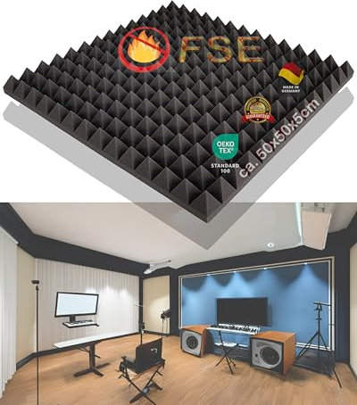 20x Pyramiden-Schaumstoff, Platten je ca. 50x50x5cm, Anthrazit Schwarz FSE (flammhemmend) Schaumstoff, Noppenschaum, Akustik, Schallschutz, Dämmung
