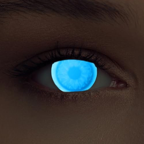 DESIGNLENSES, Leuchtende blaue Halloween The Purge Kostüm UV Licht Kontaktlinsen, 1 Paar (2 Stück),bei Tageslicht unsichtbar, Schwarzlicht Farblinsen ohne Stärke (Glowing invisible Blue)