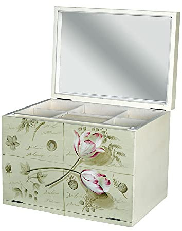 NOSTALGISCHER VINTAGE SCHMUCKKASTEN SHABBY CHIC BEMALT 28 × 37,5 × 27 cm