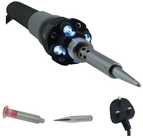 Aoyue 3211 LED Soldering Iron - 70W with UK Plug, Soft Grip, 450°C Max, Includes Case & Accessories