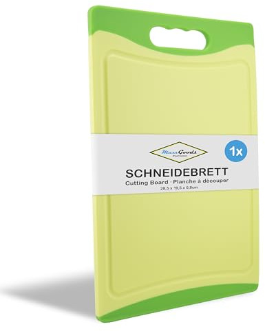 MaxxGoods Schneidebrett Kunststoff mit Saftrille & Griff - Antibakteriell - Hackbrett, Kunststoffbrett beidseitig verwendbar, Spülmaschinenfest - Grün, 28x19,5x0,8cm