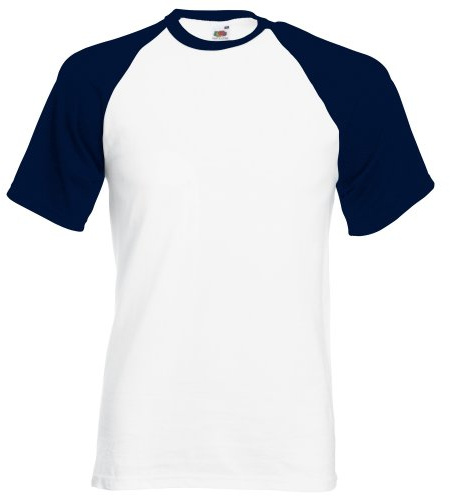 Fruit of The Loom T-Shirt de Baseball Classique à Manches Courtes pour Homme, Blanc/Bleu Marine foncé, XXL