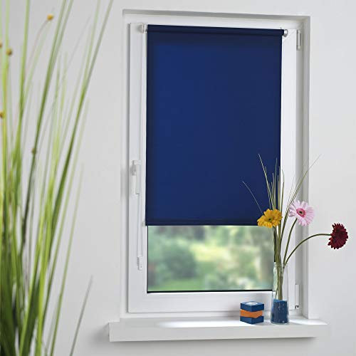 Liedeco® Rollo Klemmfix - 45 x 150 cm blau (Breite x Höhe) / lichtdurchlässig Blickdicht und stufenlos verstellbar/leichte Innen-Montage ohne Bohren mit Klemmträger / 123 montiert