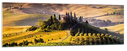 Bilder auf Glas 160x50cm Wandbild Glasdruck Landschaften Natur - 2465 | Landwirtschaft Bauernhof Toskana Panorama Groß XXL Modern Dekoration Wohnzimmer Schlafzimmer Küche Wanddeko Kunstdruck ARTTOR