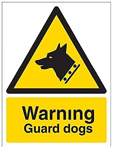 vsafety 6e014an-s perros de guardia de advertencia señal de seguridad, vinilo autoadhesivo, vertical, 150 mm x 200 mm), color negro/amarillo