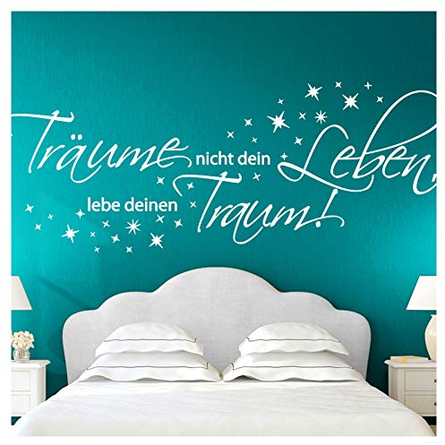 Wandora Wandtattoo Zitat Träume nicht dein Leben I hellblau (BxH) 120 x 46 cm I Wohnzimmer Schlafzimmer Sticker Aufkleber Wandaufkleber Wandsticker G026