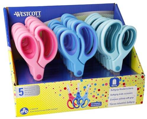 Westcott Forbici per bambini Softgrip 24 pezzi in confezione espositiva | Forbici con impugnatura ergonomica per bambini in età prescolare | Forbici da bricolage 13 cm | Punta arrotondata | E-2053S 00