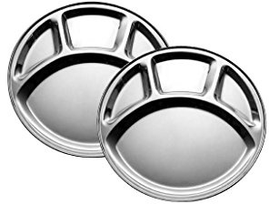 King International. Plato redondo con cuatro compartimientos acero inoxidable, bandeja para thali; juego de 2 unidades, 30 cm cada una