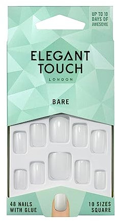 Elegant Touch Totally Bare Nails Square 001 Pack de 48 Ongles en 10 Tailles, Vanille, 1 Unité