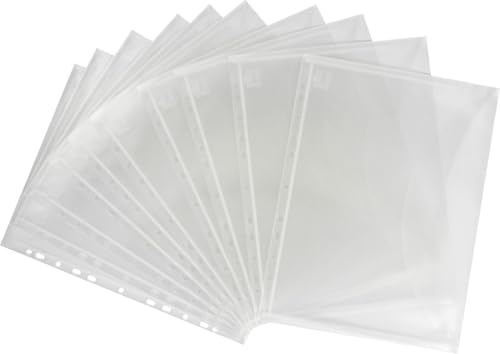 Dokumententaschen Sammelmappen Sichttaschen A4 quer transparent natur- Dokumentenmappe zum Abheften mit EURO-Lochung, Abheftrand, Einsteckverschluss - 10 Stück