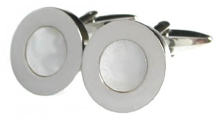 Perlmutt Manschettenknöpfe weiss silbern rund 17 mm Durchmesser elegant zeitlos + schöner Geschenkbox - elegantes Accessoire für die Umschlagmanschetten