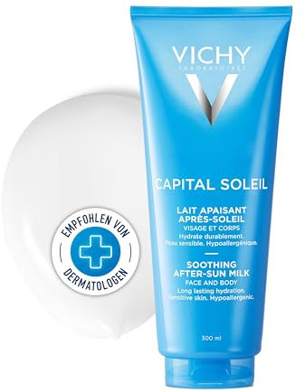 Vichy Capital Soleil After Sun Pflege-Milch, Schnell einziehend, Dank Hyaluron bis zu 24 Stunden Feuchtigkeit, Beruhigend bei sonnenbelasteter und ausgetrockneter Haut, 300 ml