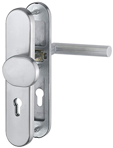 HOPPE 3898223 Sicherheits-Wechselgarnitur Amsterdam-DIN-Norm Entfernung 92mm, Edelstahl matt, Langschild Profilzylinder für Türstärke 67-72mm, ohne Kernziehschutz, Klasse 3, 1 Stück