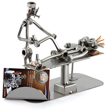Steelman24 Schraubenmännchen Physiotherapeut mit Kartenhalter | Made in Germany,Handarbeit,Geschenkidee,Stahlfigur,Metallfigur,Metallmännchen