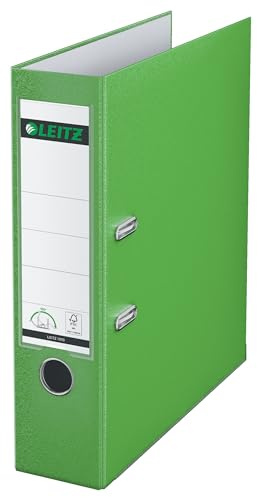 Leitz Qualitäts-Ordner 180° Plastik, das Original, A4 Aktenordner 8 cm breit, 90% Recycling-Karton, 30% Pre-Consumer Recycling-Kunststoff, Mit 180° Mechanik, 600 Blatt Kapazität, Hellgrün, 10105050