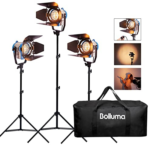 PYXEL 3 x 300W Película de Fresnel de Tungsteno Spotlight Iluminación Dimmer Kit con Bolsa Trípode Acolchada de Vídeo, Bombilla Halógena y Soporte de Iluminación