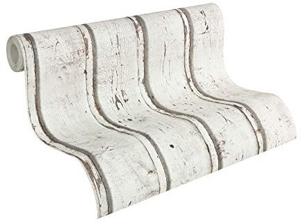 A.S. Création Vliestapete Best of Wood`n Stone 2nd Edition Tapete in Vintage Holz Optik fotorealistische Holztapete maritim 10,05 m x 0,53 m creme grau weiß Made in Germany 953701 95370-1