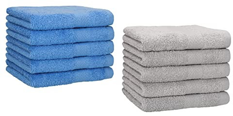 Betz 10 Stück Gästehandtücher Premium 100% Baumwolle Gästetuch-Set 30x50 cm Farbe hellblau und Silbergrau