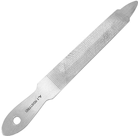 May Hohlfeile aus Metall 11,5cm Einseitig mit Reiniger | Einseitige Hohlfeile aus Stahl (11,5 cm) mit Dreihieb und spitzem Reiniger für das Nagelbett