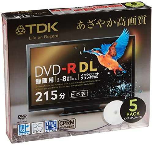 TDK Dvd-R DL(Long Dual Layer Disc) CPRM Support 8.5GB 215min 2-8x White Wide Inkjet Printable 5pack 5mm Slim Case DR215DPWB5S (Japan Import)