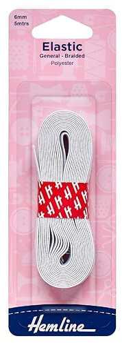 Hemline Élastique tressé à usage général - 6 mm x 5 m - Blanc - Élastique en polyester durable pour couture, maillots de bain et moulage, solide et résistant