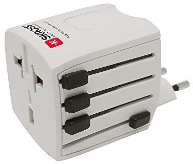 POLY POOL - PP0430 Reiseadapter Skross Micro MUV - Universal-Adapter 4 Stecker 2-polig - Spannung und Leistung 100V - 250W / 250V - 625W mit Anti-Stromschlagschutz