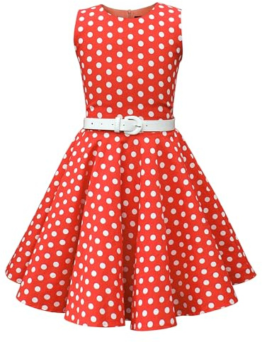 BlackButterfly Girls Audrey Dress | Circle Skirt, Polka Dot & Floral, Sleeveless, Round Neckline, Removable Belt, Fully Lined, Ages 3-14