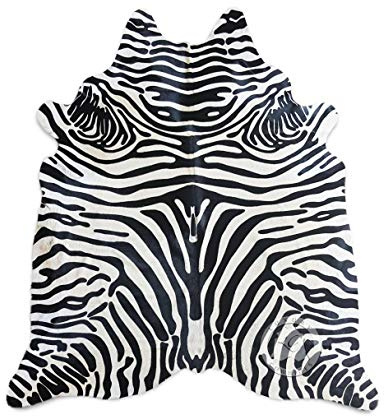 Sunshine Cowhides 100% Genuine Safari Zebra Print Cowhide Rug - Modern Style Animal Skin Rug & Floor Carpet for Living Room, Bedroom, Kitchen & More - Large (6x7-8ft)