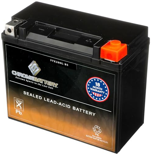 CB CHROMEBATTERY YTX20HL-BS 12 V 310 CCA AGM – Maintenance-Free 19 Ah Battery for ATV, UTV, Motorcycle, Snowmobile, Jet Ski – T3 Nut & Bolt Terminal – Fits Harley, Yamaha, Polaris & More