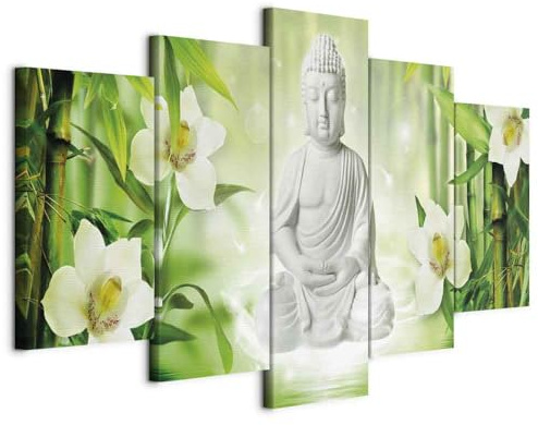 B&D XXL - Leinwandbild Orchidee Blumen Zen, 100x50 cm, 5-teilig, Wohnzimmer | Hochwertige Leinwand, sofort aufhängbar, ideal fürs Wohn- oder Schlafzimmer, wasserfest und lichtecht, langlebig, stilvoll