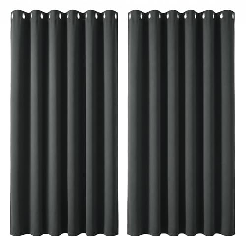 Deconovo Ogenomskinliga gardiner, mörkläggningsgardin, 229 x 229 cm (längd x bredd), mörkgrå, set om 2