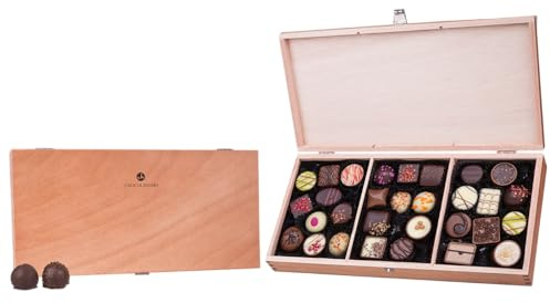CHOCOLISSIMO Scatola di cioccolato - Regalo di praline - 30 cioccolatini in una scatola di legno - Cioccolatini di lusso in una scatola di legno - Idee regalo di Natale - ChocoPrestige