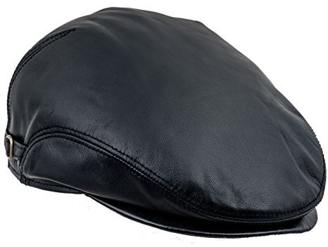 Sterkowski Echt Leder Schiebermütze mit Ohrenklappe Schlägermütze Flat Cap 56 Schwarz